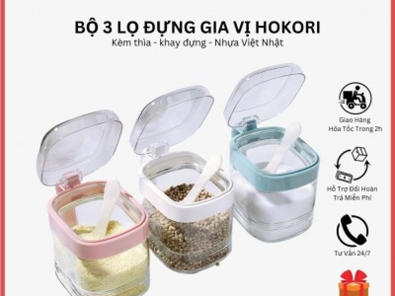 Bộ 3 Lọ Đựng Gia Vị Kèm Thìa Và Khay Đựng Hàng Cao Cấp Việt Nhật