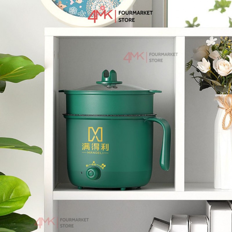 Nồi Lẩu Điện Mini Chống Dính Cầm Tay Chất Lượng Cao Tặng Khay Hấp Dung Tích 1,8L 18cm